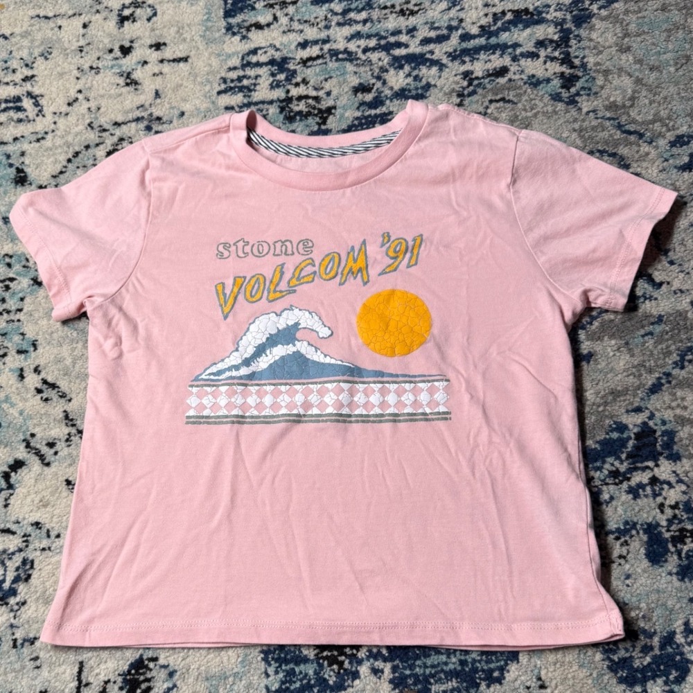 Volcom Girls Pink Stone Volcom 91 Graphic Surf Tee Shirt XL 14/16 Retro Wave